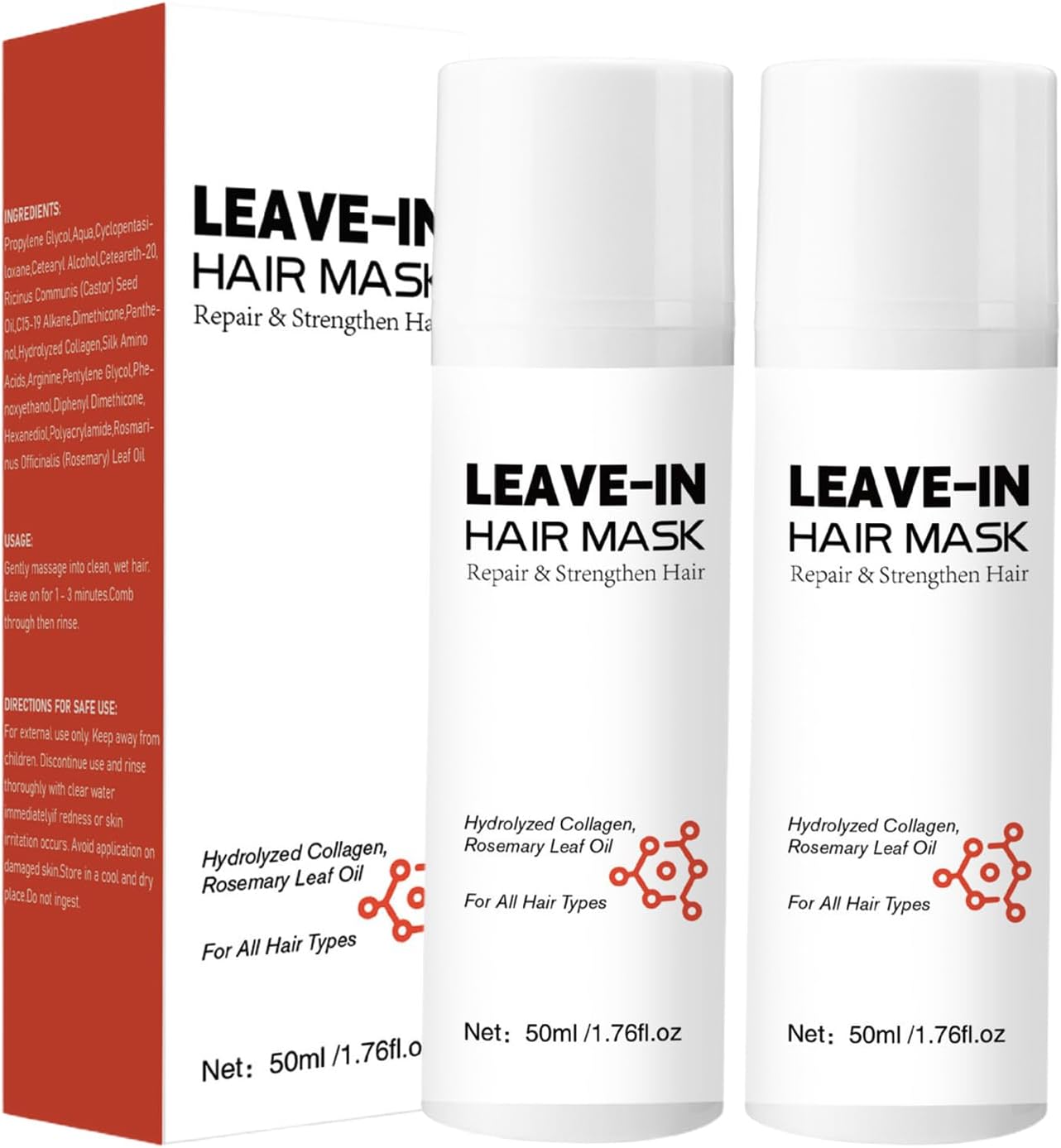 2PCS Leave-In Molecular Hair Mask, Restores Moisture, Softens & Detangles,Repairs Split Ends,Leave In Conditioner for Damaged, Colour-Treated & Curly Hair