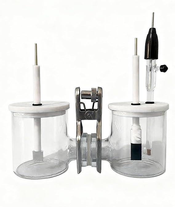 H Shape Electrolytic Cell, Non Sealed Version Bridge Type Double Cell Electrolytic Cell, Replaceable Ion-Exchange Membrane, Electrodes Not Included,30/30ml