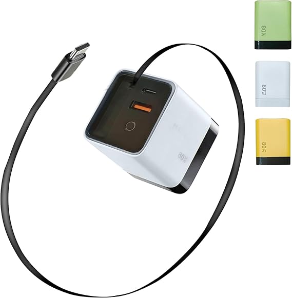 3 in 1 GaN Charger 80W for iPhone 17,Scalable 80W Max Fast Charging Block with Type-C Cable & 2 USB Ports,Retractable Fast Charging Cable for iPhone,Galaxy S25,iPad,Laptops(White)