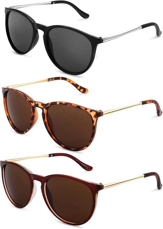 3 Pack Vintage Round Retro Sunglasses UV400 Protection Lens
