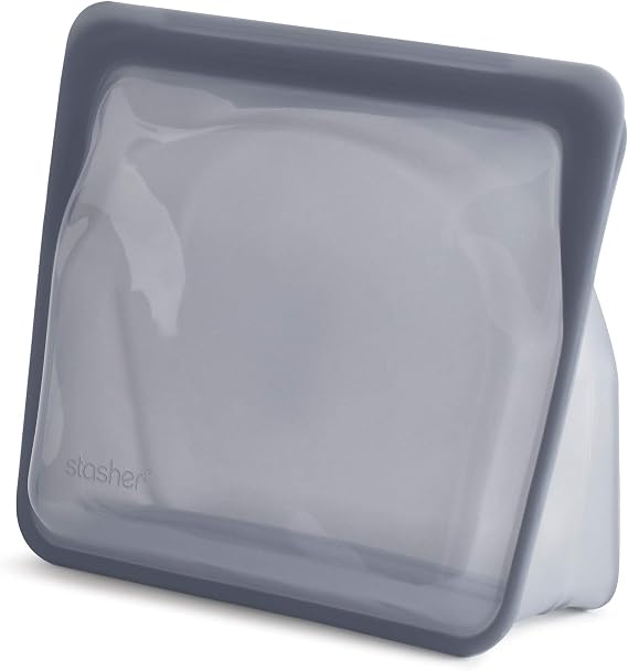 Stasher Re-Usable Food-Grade Platinum Silicone Stand Up Bag for Eating from/Cooking, Freezing and Storing in/Organising/Travelling, 17.80 x 20.30 cm/1.65 Litre/56 Fluid Ounces, Ash