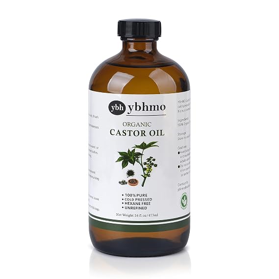 YBHMO Organic Castor Oil,Cold Pressed & Hexane Free -16 Fl Oz