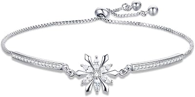 BISAER Snowflake Tennis Bracelets for Women White Gold Plated Cubic Zirconia Bracelet with Adjustable Chain, Anniversary, Birthday, Mother Day, Women s Day Bracelet