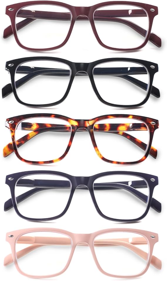 Kerecsen 5 Pack Reading Glasses Blue Light Blocking,Spring Hinge Readers for Women Men,Computer Readers