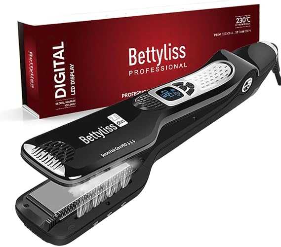 Steam Flat Iron Hair Straightener - Professional Hair Straightening Irons for Smooth and Frizz-Free Results (Black)