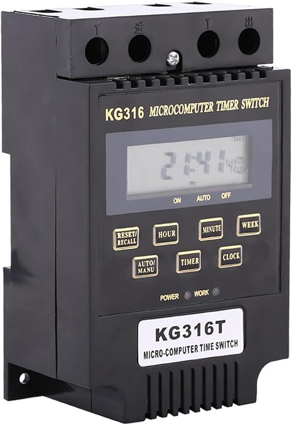 KG316T Digital Programmable Timer Switch, Microcomputer Power Relay Controller with LCD Display, 25A 110V AC, 10 On/Off Programs 1min-168h Timing for Lights Fans Motors Appliances