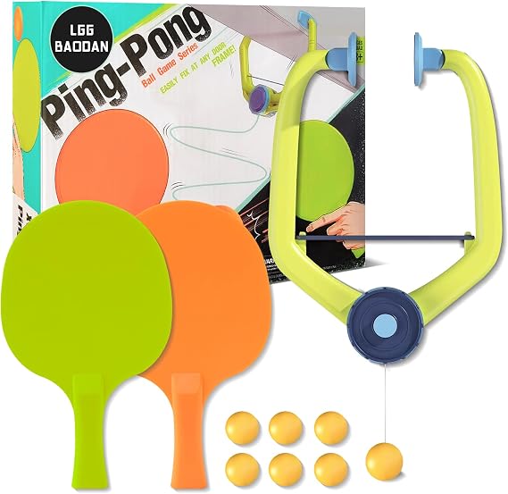 Door Pong Ball Game, 2025 Hanging Table Tennis Trainer Portable Set with Racket and Balls, Adjustable Hanging Table Tennis Trainer Exerciser for Kids.