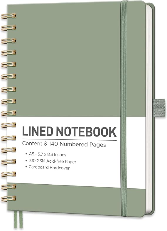 RETTACY Lined Journal Notebook, 140 Numbered Pages, A5 Size (5.7'' x 8.3'')