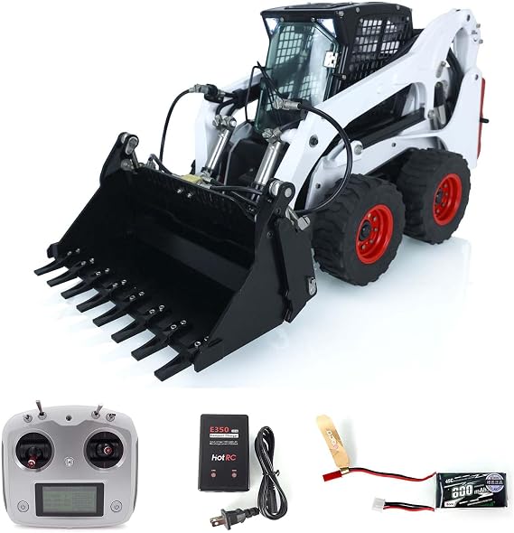 LESU wheelfun 1/14 Hydraulic RC Loader Wheeled Skid-Steer Aoue Lt5H I6S Radio Cars Assembled Light Sound Hobby Grade Model(White Black and Red)