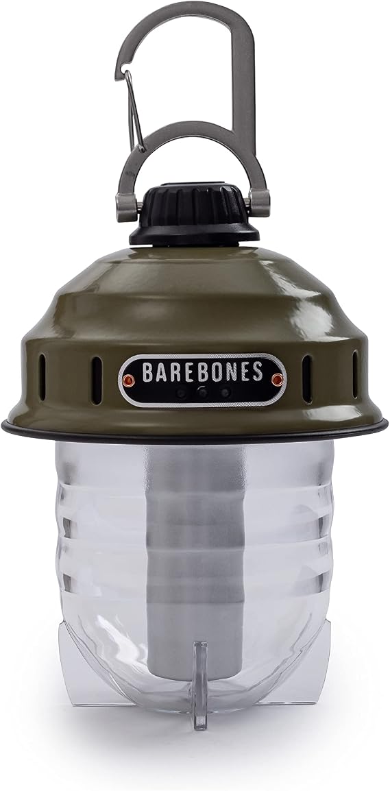 Barebones Beacon Hanging Light Olive Drab, Rechargeable LED Camping Lantern with Adjustable Brightness Weatherproof Vintage-Style Hanging Lantern for Outdoor Adventures and Year-Round Use
