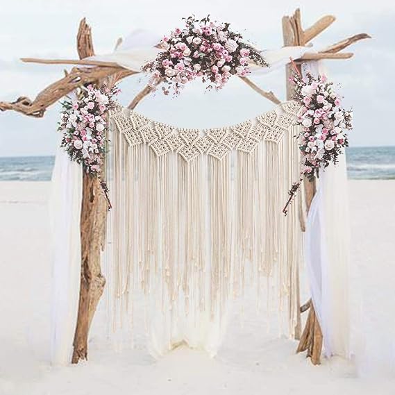 Gute Macrame Wall Hanging, Large Woven Wall Hangings, Boho Cotton Handmade Macrame Backdrop Wall Decor for Wedding Living Room Bedroom Gallery, 37"x 45"
