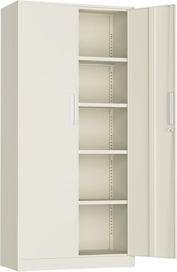 Incbruce 72 Metal Storage Cabinet, Locking Steel Storage Cabinets with 2 Doors and 4 Adjustable Shelves, Tall Lockable Tool Storages for Garage, Home, Office (Grey)