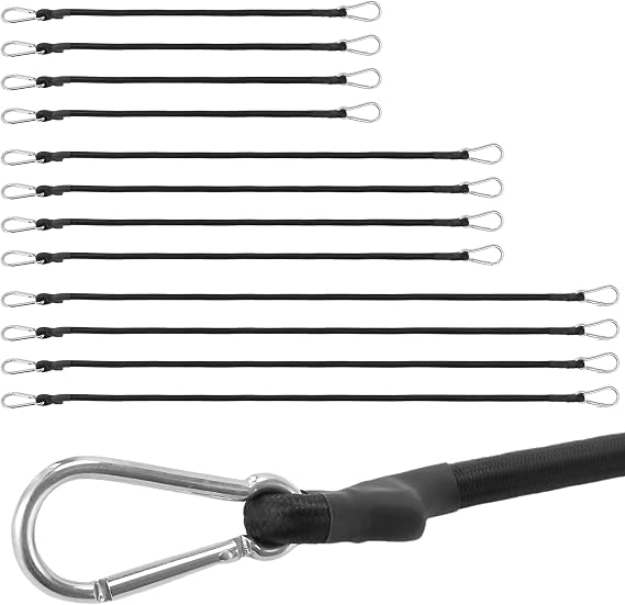 12 Stück Spanngummi mit Karabiner 60cm 90cm 120cm Expander mit Haken Schwarz Gummispanner Set Elastisch Spanngurte Gepäckspanner für Auto Fahrrad Wäscheleine Camping