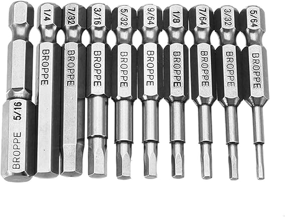 10pcs SAE Hex Head Allen Wrench Drill Bit Set Hex Screwdriver Bit Set Allen Bits 5/64-5/16 Inch Magnetic 1/4 Inch Hex Shank 2 Inch Long