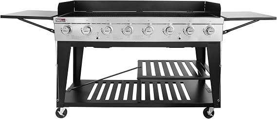Royal Gourmet 8-Burner Gas Grill, 104,000 BTUs Liquid Propane Grill | Foldable Side Tables, Independently Controlled Dual Systems, Outdoor Party or Backyard BBQ, Black & Silver
