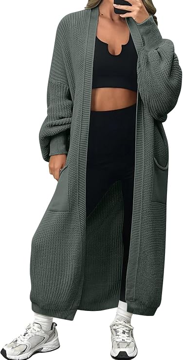 LILLUSORY Women's Long Oversized Open Front Cardigan Sweater with Pockets