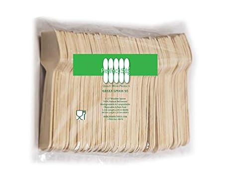 Perfect Stix Green Wooden Square Compostable Cutlery Taster Spoon With Concave, 3-1/2" Length, 95-100ct