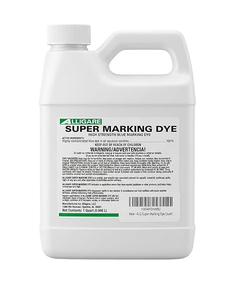 ALLIGARE Super Marking Blue Dye for Herbicide Spray Indication - Highly Visible Water-Based Spray Dye for Pesticide & Fertilizer Application - Ideal for Agriculture & Right-of-Way Use - 1 Quart