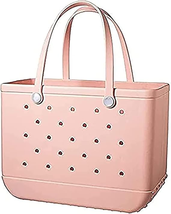 Beach Bag Rubber - Waterproof Travel Bags for Men Women Washable Tote Bag Handbag for Sports Market Pool (Pink, X-Large)