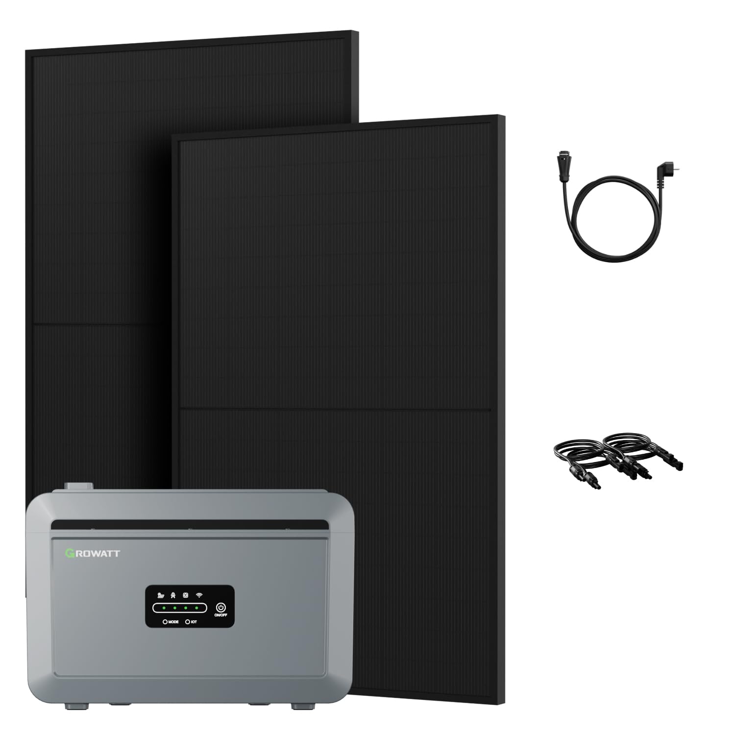 Powerness All-in-One 900 W Balcony Power Station with Memory 2048 Wh Growatt NEXA 2000 with 4 MPPT 2 x 450 W Full Black Bifacial Solar Modules Complete Set with Accessories Plug & Play 0% VAT