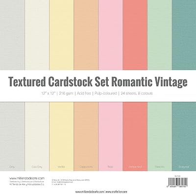 Craftelier - Cardstock Set Textura Romantic Vintage | Pack of 24 Double Sided Cardstock for Card Making, Scrapbooking and Craft Projects | Weight 216 grams | Size 30,48 x 30,48 cm 12 x 12