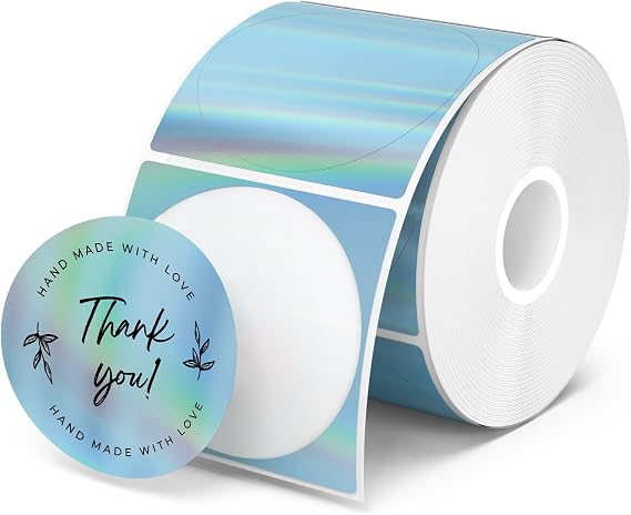 MUNBYN 2" Round Holographic Thermal Labels, 400 Sheets/1 Roll, Blue