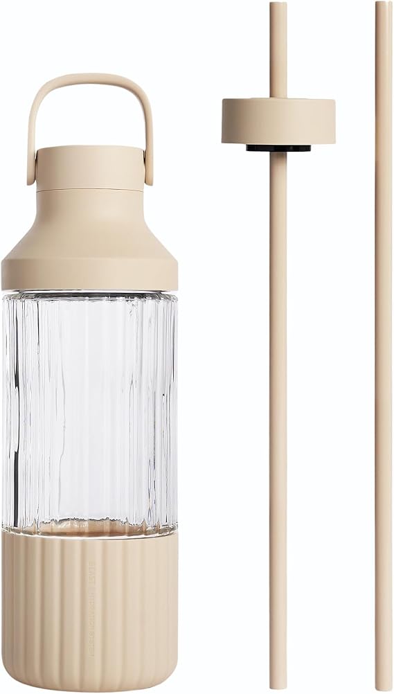 BEAST HealthTM Dual Cap Glass Hydration Bottle Sand