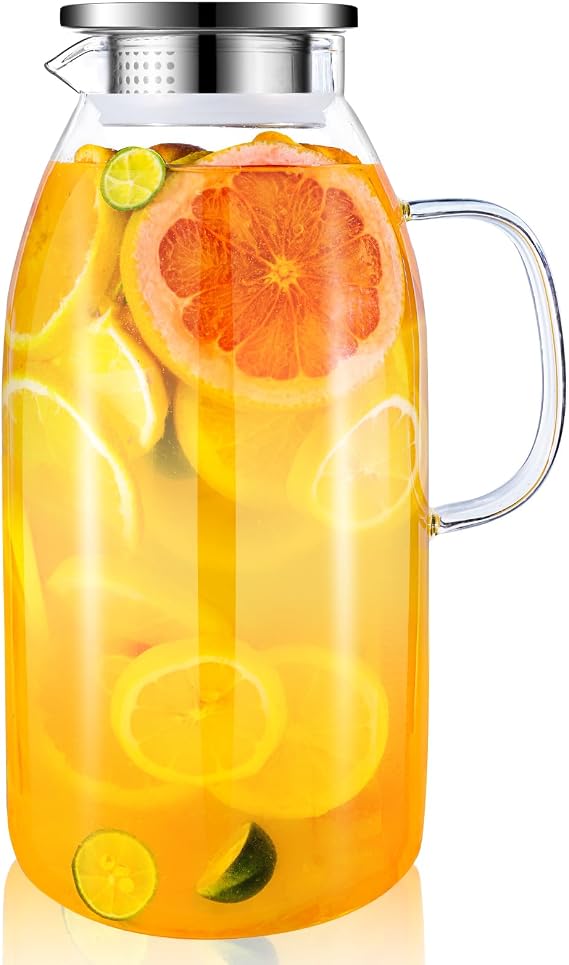 Glass Pitcher, veecom 105 Oz Large Glass Water Pitcher with Handle and Lid