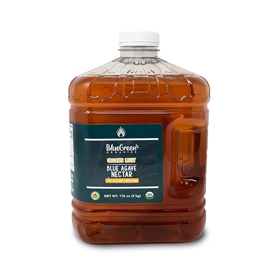 BLUE GREEN ORGANICS Light Blue Agave Nectar 176 oz (1 Gallon) Bulk | USDA Organic, Low Glycemic Natural Sweetener for Coffee, Baking & Food Service | Vegan, Non-GMO