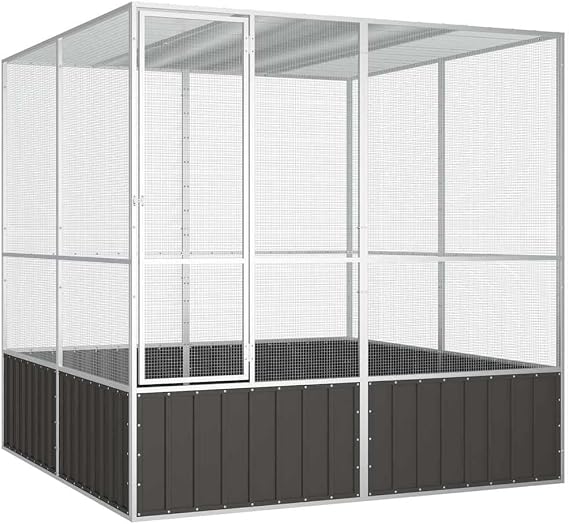vidaXL Bird Cage, Outdoor Aviary Budgie Cage for Yard Backyard Farm, Large Parrot Habitat House, Anthracite Galvanized Steel, 84.1/'' x 85.6/'' x 83.3/'', 171549