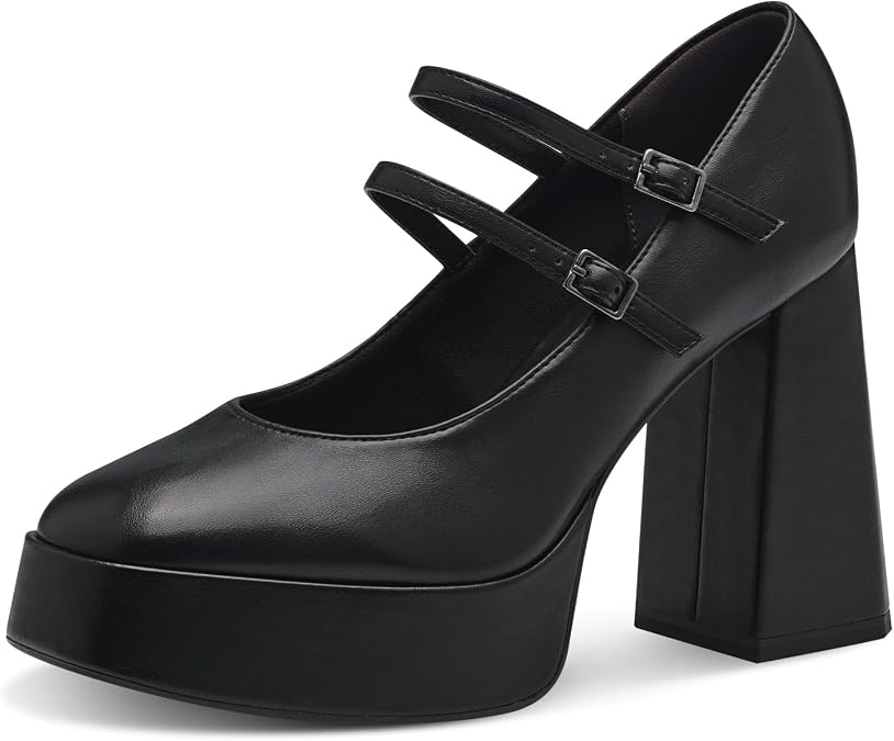 Tamaris Women's Vegan Block Heel Strappy Pumps