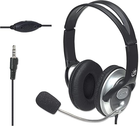 MANHATTAN Wired Stereo Headset with Mic, 3.5 mm Plug, 8 ft Cable