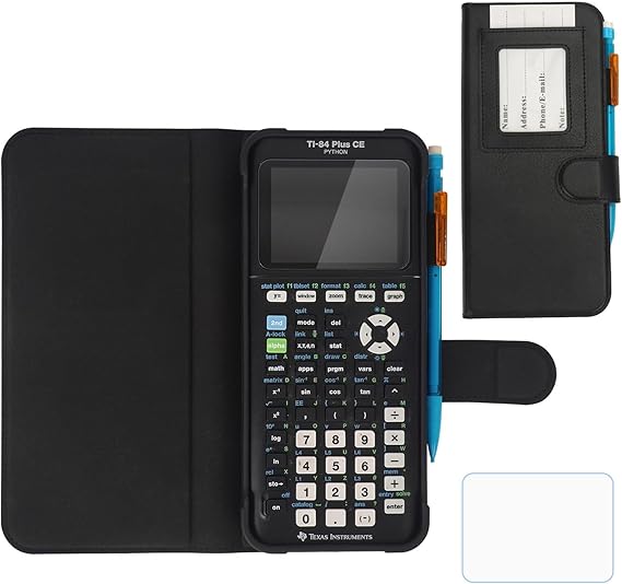YouKnow PU Leather Protective Case Compatible with Texas Instruments TI-84 Plus CE Color Graphing Calculator with ID Card Slot (Only Case) (Black)