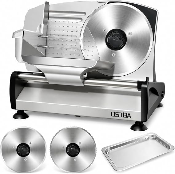 OSTBA Meat Slicer, Two 7.5 Stainless Steel Blades, 200W DC Motor
