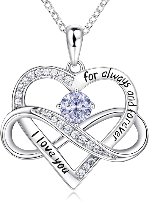 Billie Bijoux Infinity Love Heart Pendant Necklaces for Women 925 Sterling Silver Birthstone Necklace