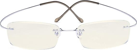 CessBlu Titanium Computer Glasses Reading Eyeglasses Frameless Readers Blue Light Filter