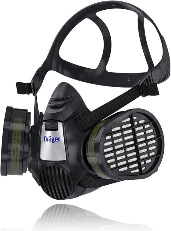 Drager X-plore 3500 Half-Face Respirator Mask + 2x Multi-Gas Cartridge (OV/AG/HF/FM/CD/AM/MA/HS), NIOSH-Certified, Reusable Professional Respiratory Protection Kit