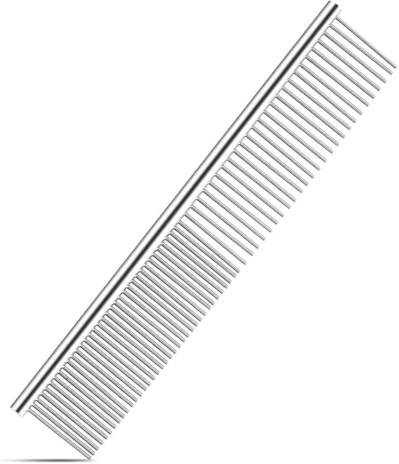 Pet Combs Metal Stainless Steel Pet Grooming Comb Rust Resistant Comb Row Teeth Pet Comb Dogs Cats Fur（Silver）