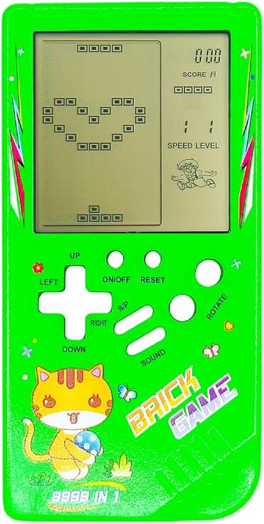 Cute Cat Pattern Block Game Console 23 Brick games Racing/Tank battle Retro Mini game machine Children's game console 70/80/90's Nostalgic Gifts Puzzle Toy Handheld Portable game device (Green)