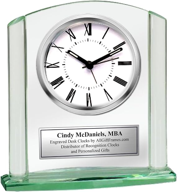 AllGiftFrames Glass Clock Silver Retirement Appreciation Anniversary Service Award Employee