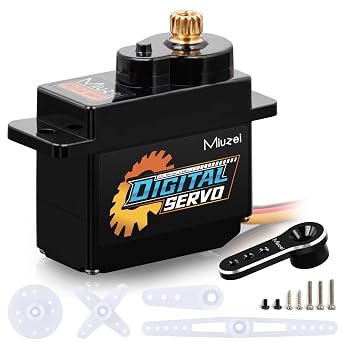 Miuzei 12g Servo Motor, Metal Gear Digital RC Steering Servo Compatible with SCX24, Upgrade Parts with Horn Arm (1 Pack)