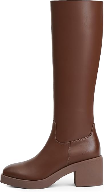 Modatope Platform Knee High Boots Square Toe Chunky Heel Boots for Women Side Zipper Block Heel Womens Heeled Boots