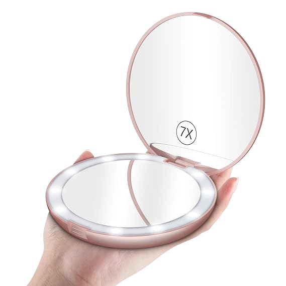 5" Lighted Compact Travel Makeup Mirror with Lights, 1x/7x Magnification