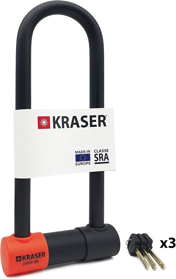 KRASER KR85L Anti-Diebstahl Motorrad Fahrradschloss Bügelschloss Vorhängeschloss U Homologiert SRA-Schloss Sicherheit Solides Schloss 85x300 Ø18 Diebstahlsicherung Motorräder Motorroller Fahrrad