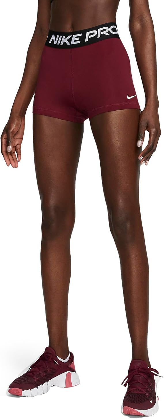 Nike Women's Pro 3in Training Shorts (US, Alpha, Small, Regular, Regular, Dark Beetroot/White/Black)