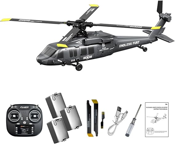 K200 UH-60 RC Helicopter for Black-Hawk, 6CH Brushless Remote Control 6-Axis Gyro Military Aircraft with 3-Speed Mod, Altitude Hold & Optical Flow Positioning Gift for Adults(Silver)