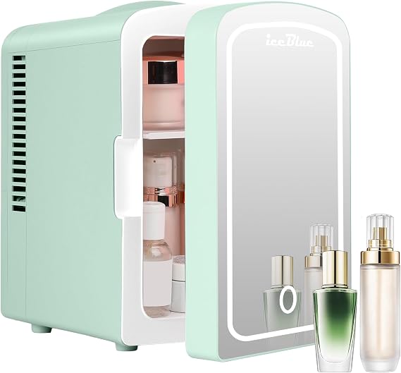 Iceblue Mini Fridge, 4 Liter /6 Cans Makeup Fridge with LED Mirror - Black