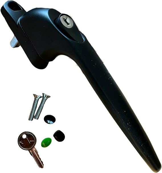 [FIXINGS DIRECT] Universal Inline Window Handle for UPVC Windows Includes Key & Fixings Kit (White Black Or Chrome) Locking Espag Replacement Double Glazing Handle for Upvc Windows (Black, 30mm)