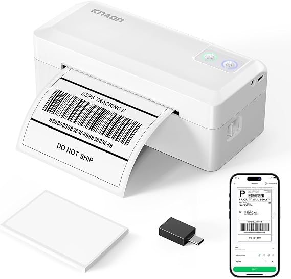 KNAON Shipping Thermal Label Printer, 4x6 Portable Label Printer, White