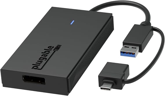 Plugable USB to DisplayPort Adapter - Connect via USB-C or USB 3.0 to Add a 2560x1440 Display Compatible with Mac M1/M2/M3/M4, Windows, and ChromeOS